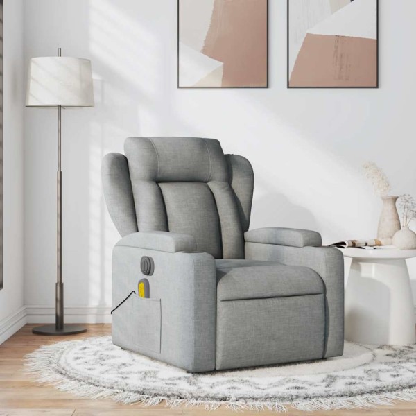 Reclining massage chair, light gray color, fabric