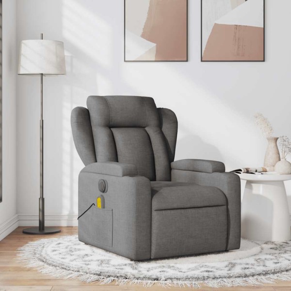 Reclining massage chair, dark gray, fabric