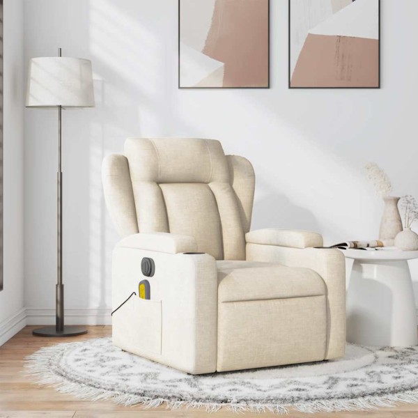 Reclining massage chair, cream color, fabric