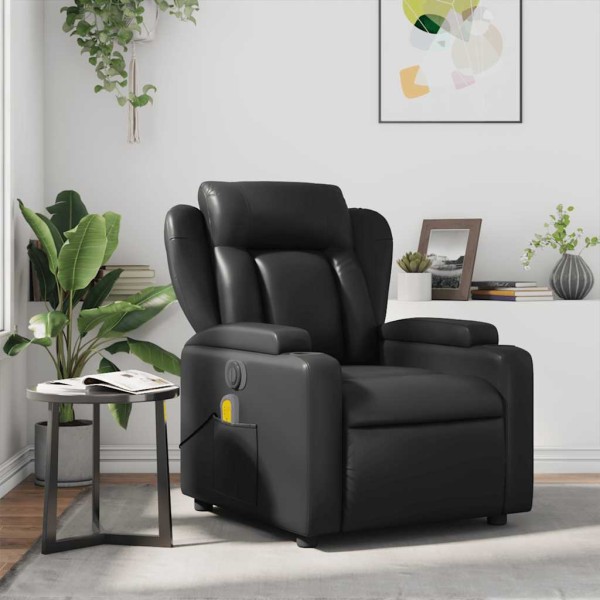 Reclining massage chair, black color, artificial leather