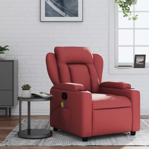 Reclining massage chair, red wine, artificial leather