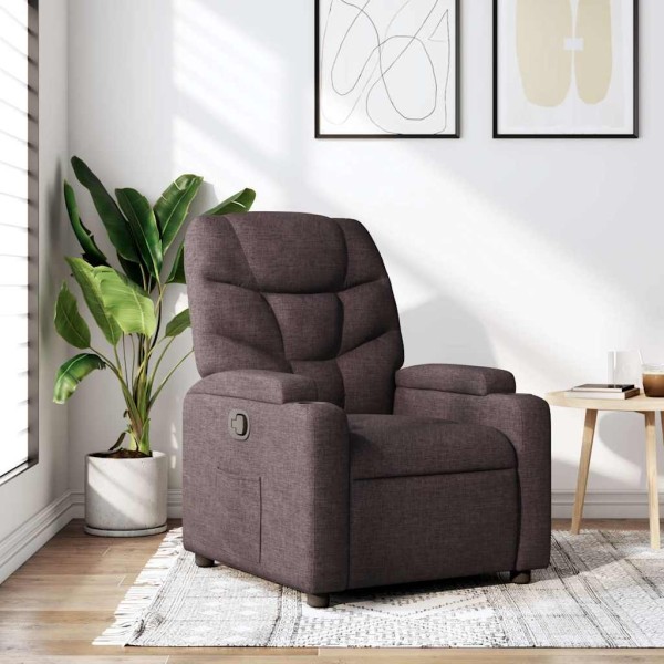 Reclining chair, dark brown, fabric