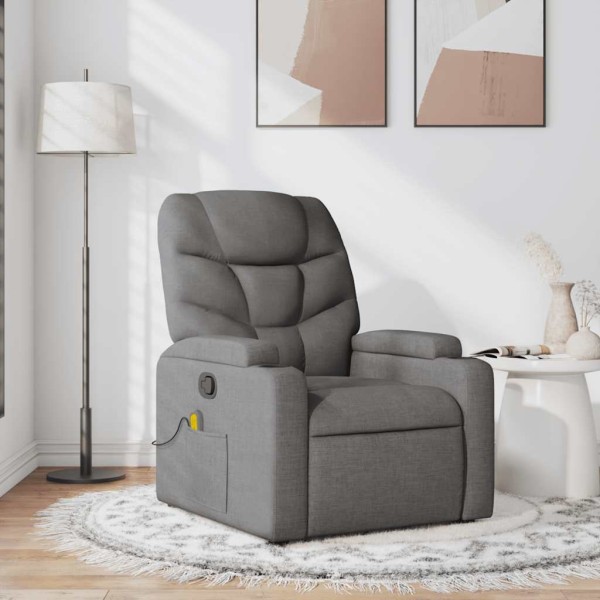 Reclining massage chair, dark gray, fabric