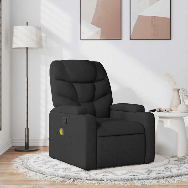 Reclining massage chair, black, fabric