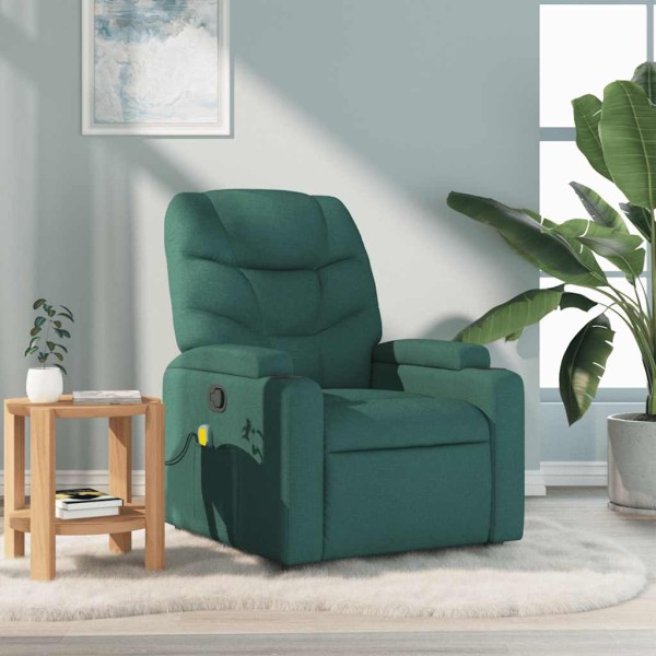 Reclining massage chair, dark green, fabric