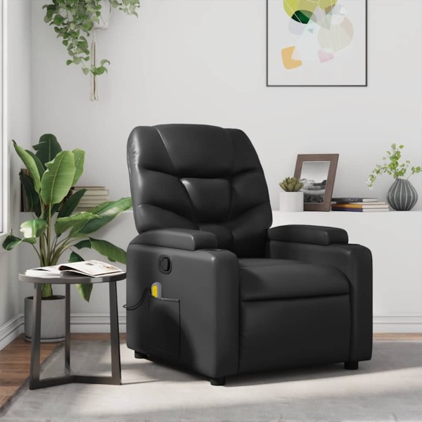 Reclining massage chair, black color, artificial leather