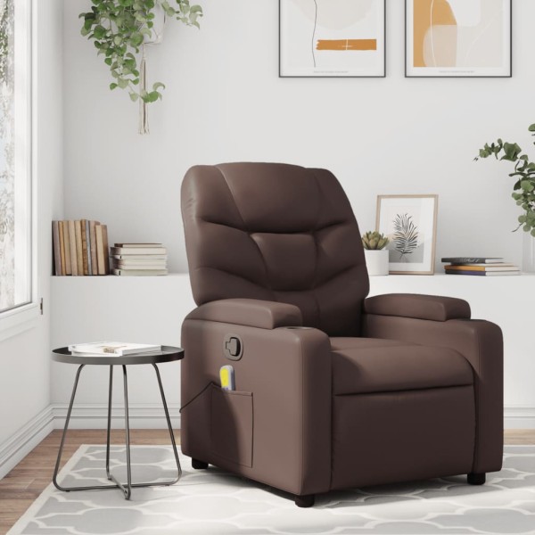 Reclining massage chair, brown color, artificial leather