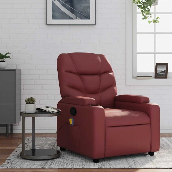 Reclining massage chair, red wine, artificial leather