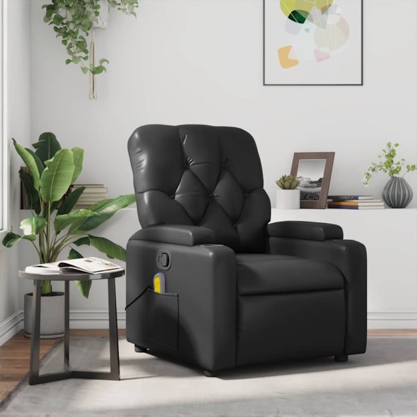 Reclining massage chair, black color, artificial leather