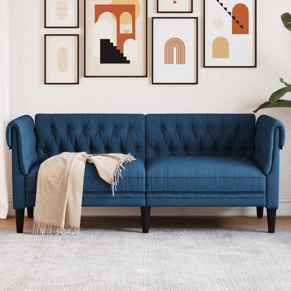 Double chesterfield sofa, blue color, fabric