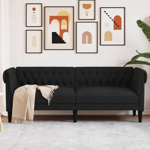 Three-seater chesterfield sofa, black, fabric