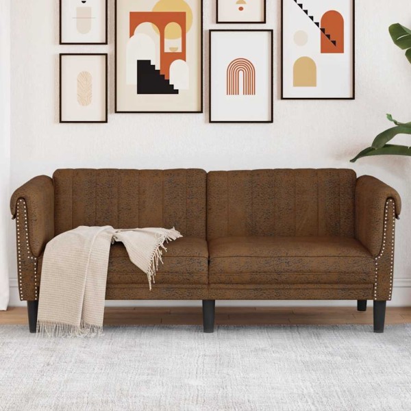 Two-seater sofa, brown color, artificial leather