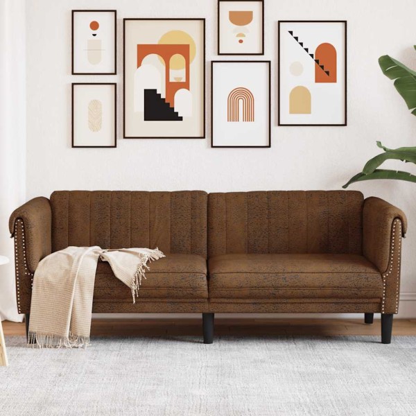 Trivietė sofa, rudos spalvos, dirbtinė versta oda