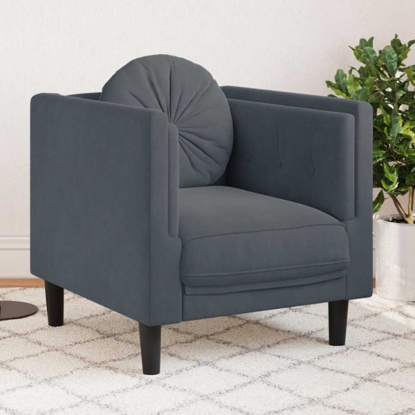 Armchair with cushion, dark gray, velvet