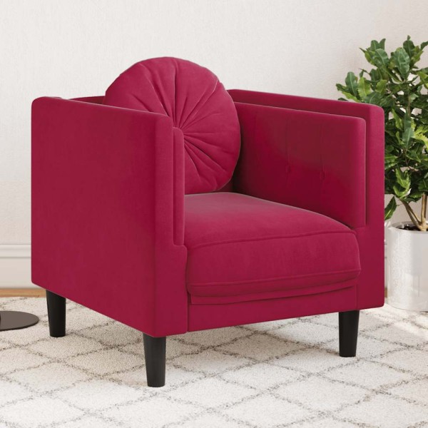 Armchair with cushion, wine red, velvet