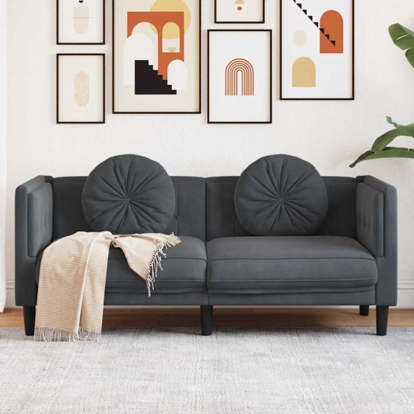 Double sofa with cushions, dark gray, velvet