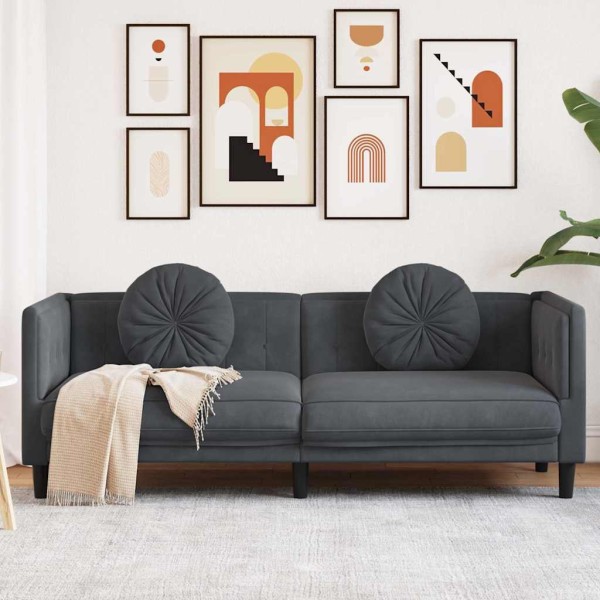 Three-seater sofa with cushions, dark gray, velvet