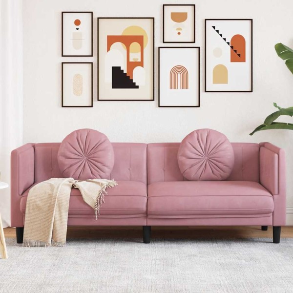Three-seater sofa with cushions, pink, velvet