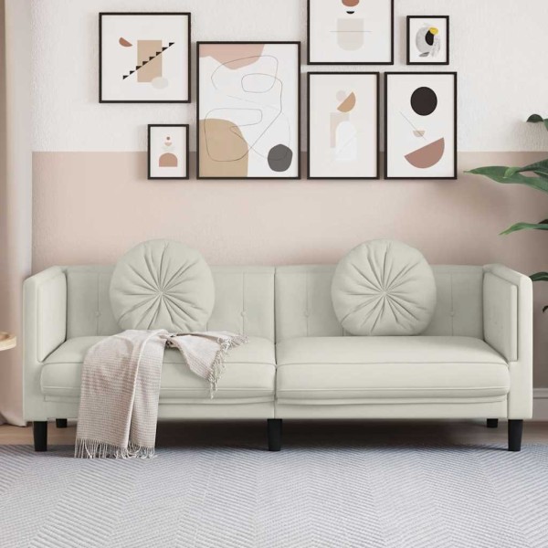 Three-seater sofa with cushions, cream color, velvet