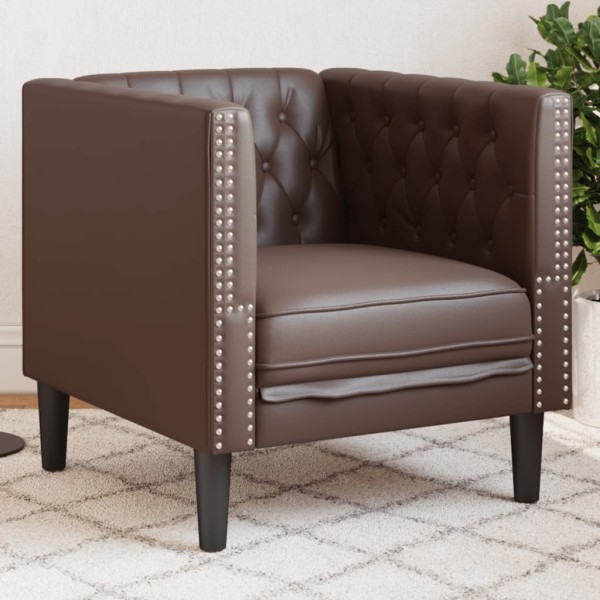 Chesterfield armchair, brown color, artificial leather