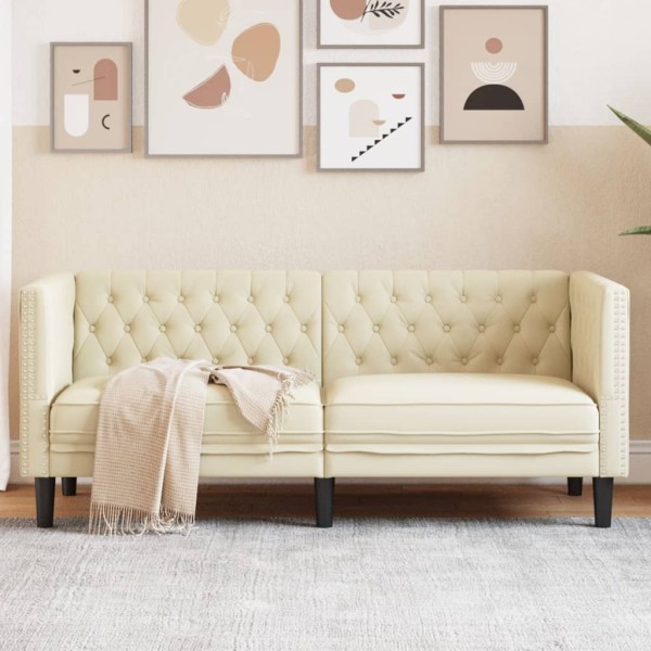 Double chesterfield sofa, cream color, artificial leather