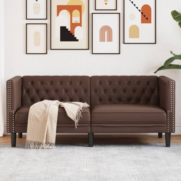 Double chesterfield sofa, brown color, artificial leather