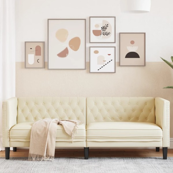 Three-seater chesterfield sofa, cream color, artificial leather