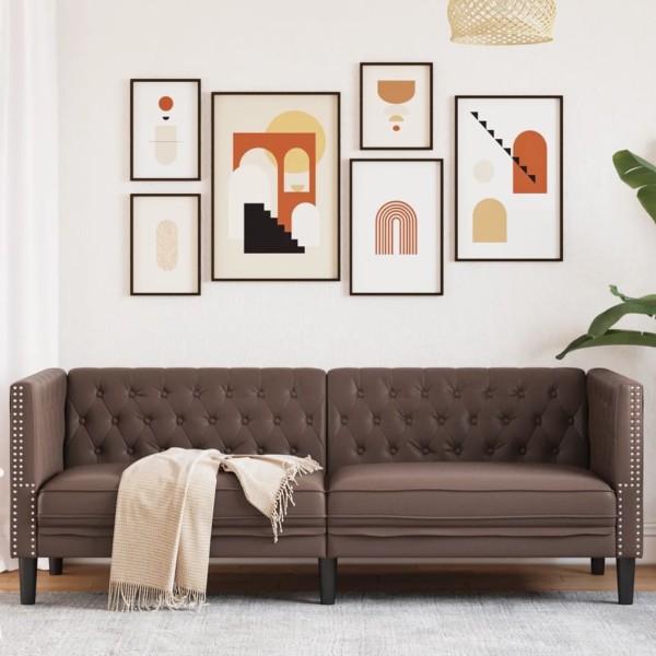 Trivietė chesterfield sofa, rudos spalvos, dirbtinė oda