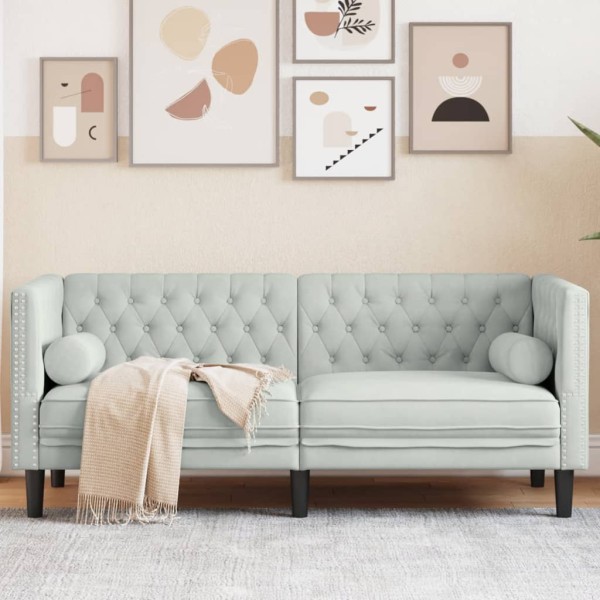 Double chesterfield sofa with cushions, grey, velvet
