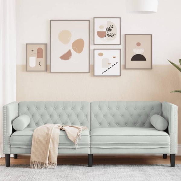 Three-seater chesterfield sofa with cushions, gray, velvet