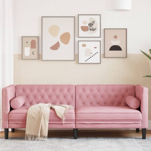 Three-seater chesterfield sofa with cushions, pink, velvet