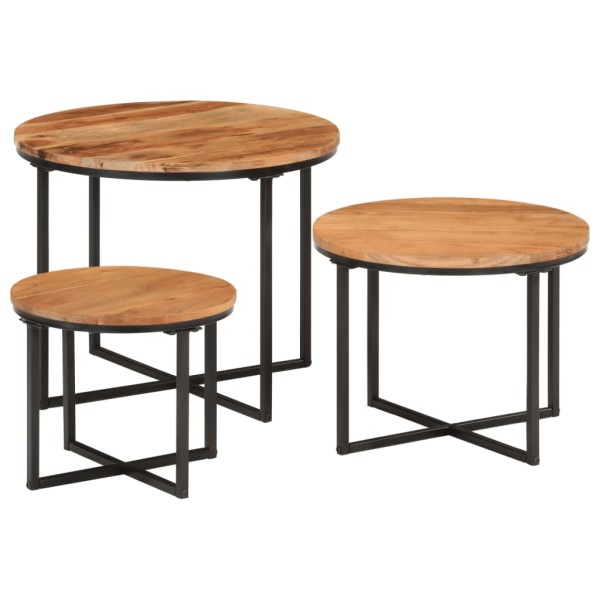 Sliding coffee tables, 3 pcs., solid acacia and iron