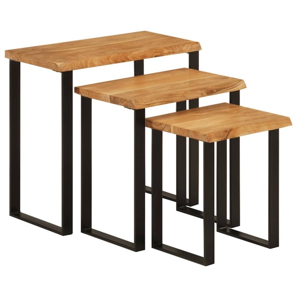 Sliding tables, 3 pcs., acacia, with live edges