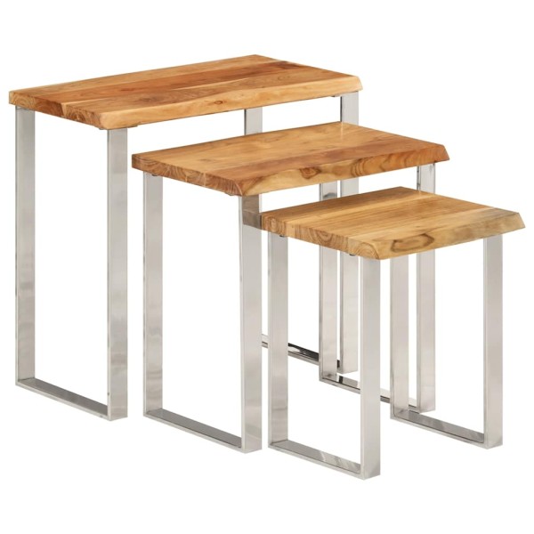 Sliding tables, 3 pcs., acacia, with live edges