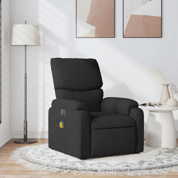 Reclining massage chair, black, fabric