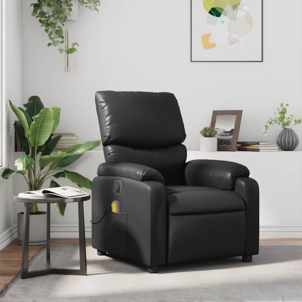 Reclining massage chair, black color, artificial leather