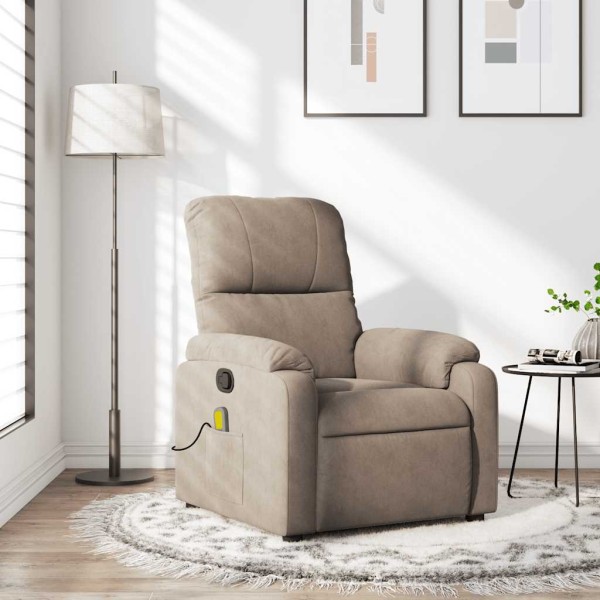 Reclining massage chair, taupe, microfiber fabric