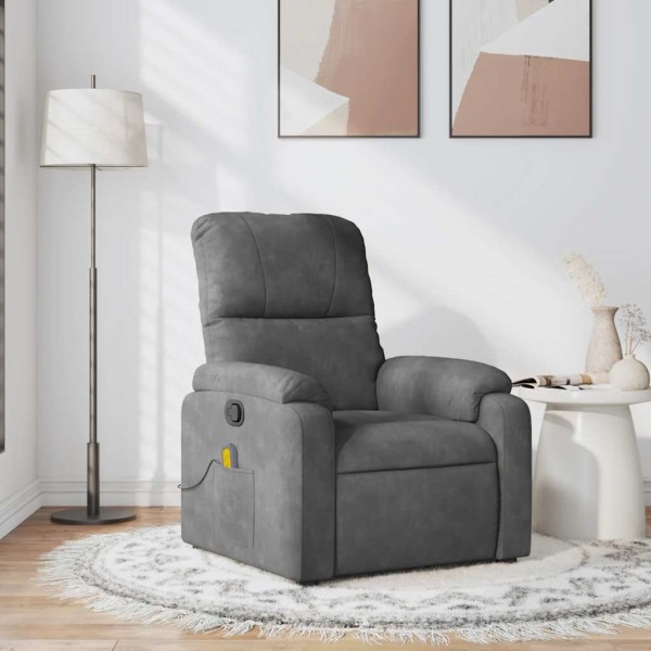 Reclining massage chair, gray, microfiber fabric