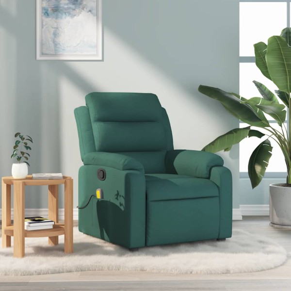 Reclining massage chair, dark green, fabric