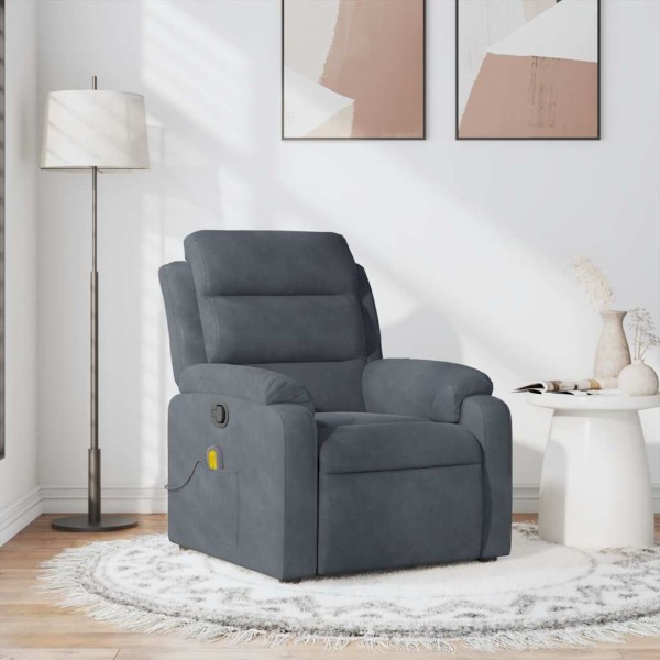 Reclining massage chair, dark gray, velvet
