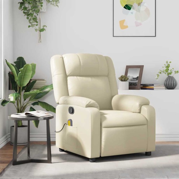 Reclining massage chair, cream color, artificial leather