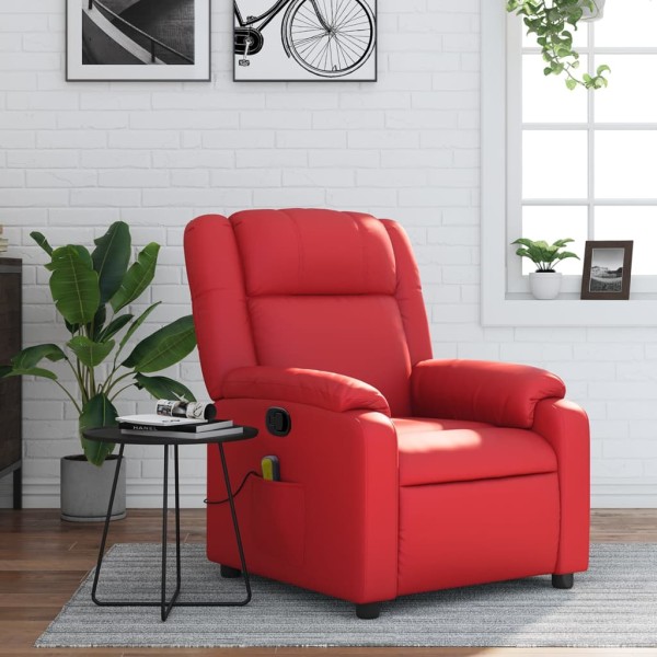 Reclining massage chair, red color, artificial leather