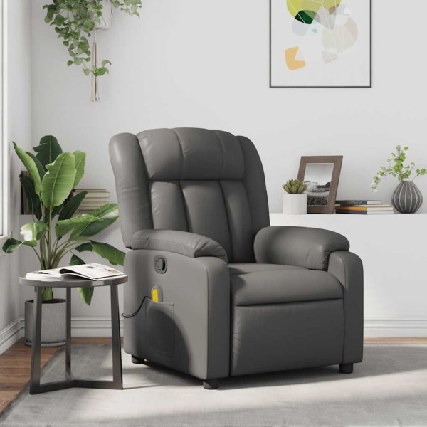 Reclining massage chair, gray color, artificial leather