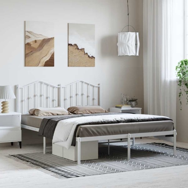 Metal bed frame with headboard, white, 135x190cm