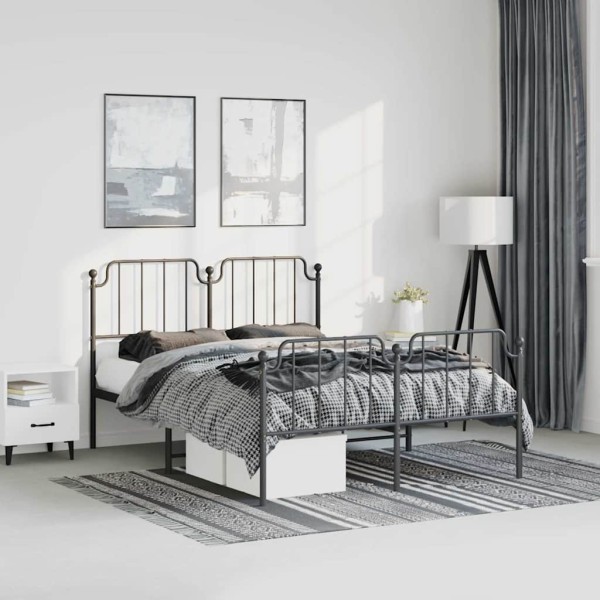 Bed frame with headboard/footboard, black, 135x190cm, metal