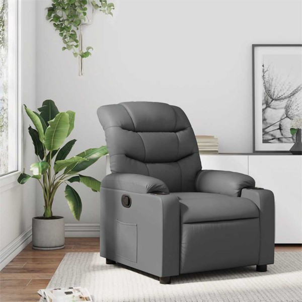 Reclining chair, gray color, artificial leather