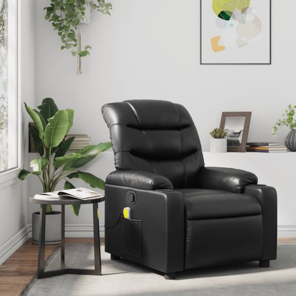 Reclining massage chair, black color, artificial leather