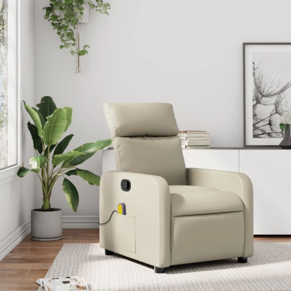 Reclining massage chair, cream color, artificial leather