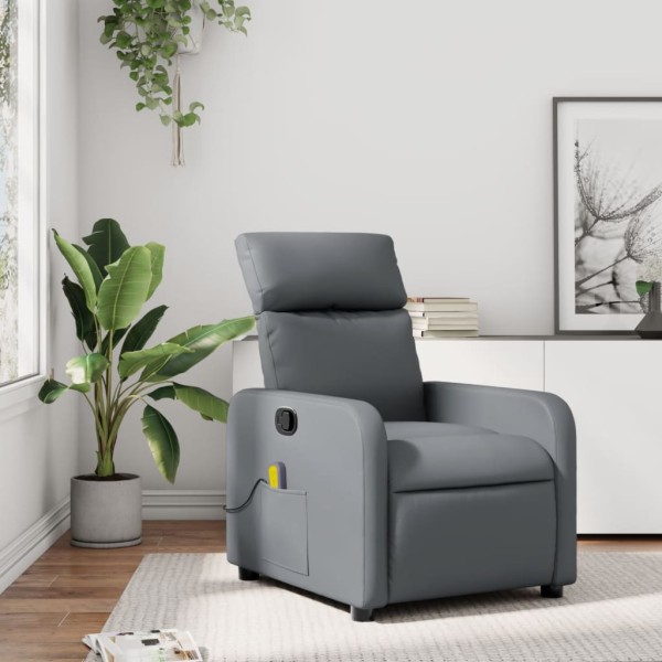Reclining massage chair, gray color, artificial leather