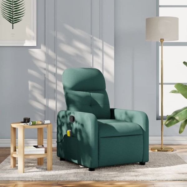 Reclining massage chair, dark green, fabric